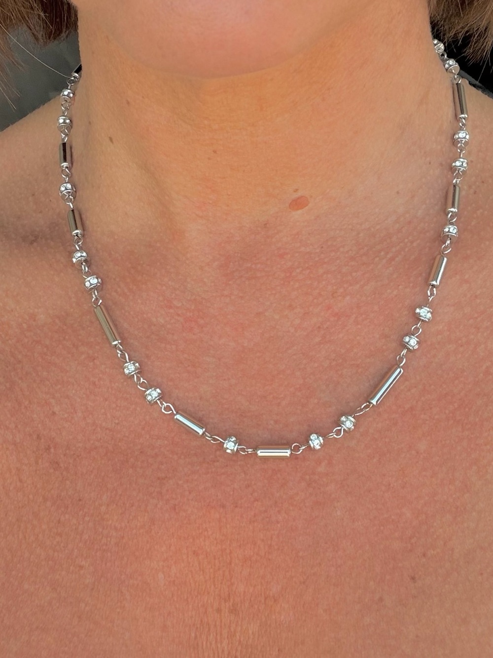 Delicate Silver Beaded Tube Necklace